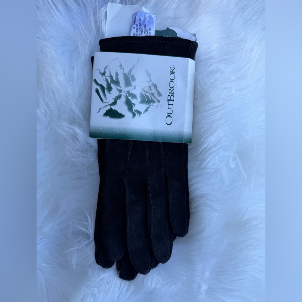 OUTBROOK Vintage Women's Black Suede Gloves Elegant Winter Accessory New Sz-M. W